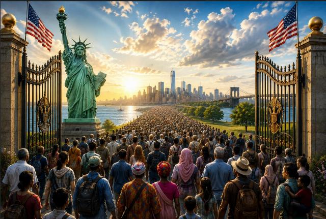 Illegal immigration open borders illustration